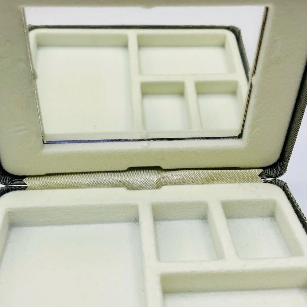 Vintage Mirror Jewelry Box Travel Case. Hinged Design. Small lined Compartments